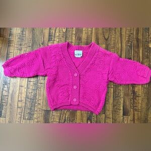 Vintage 90s Okie Dokie Baby Toddler Girl Pink Cardigan Sweater 18M Made in USA